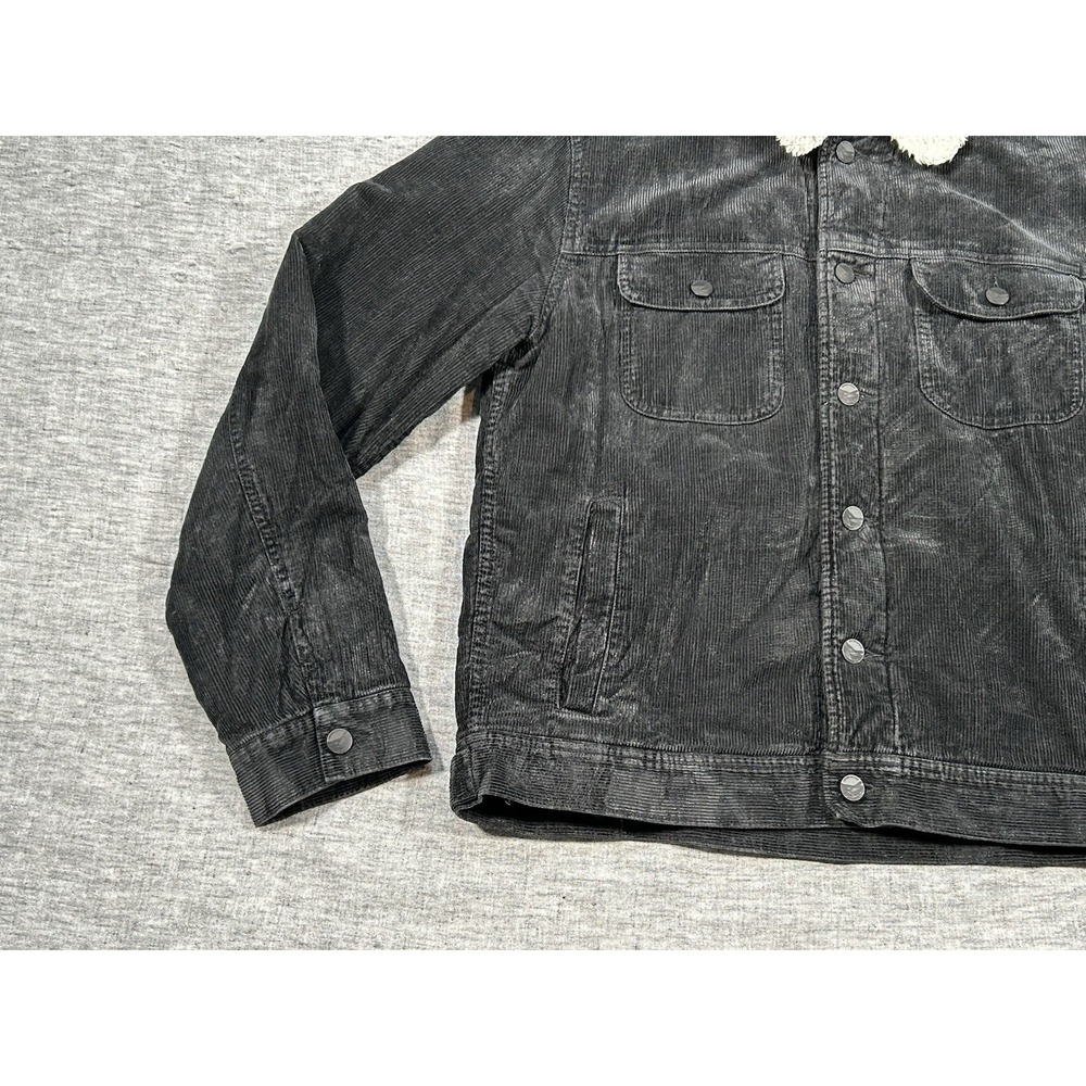 Outerknown Paz Corduroy Trucker Jacket Mens Medium Black Sherpa Cotton Hemp - Picture 4 of 15